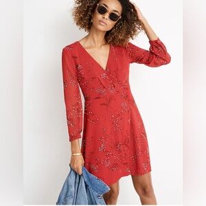 Madewell Hazelwood Red Floral Faux Wrap Mini Dress Size 8
